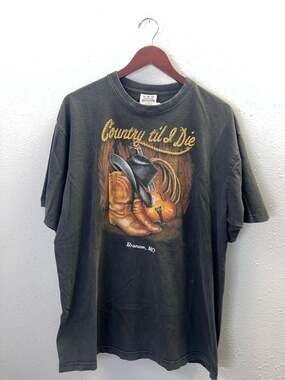 Vintage Branson Missouri Country Til I Die Cowboy Boots Tee Shirt Black 2XL 0342